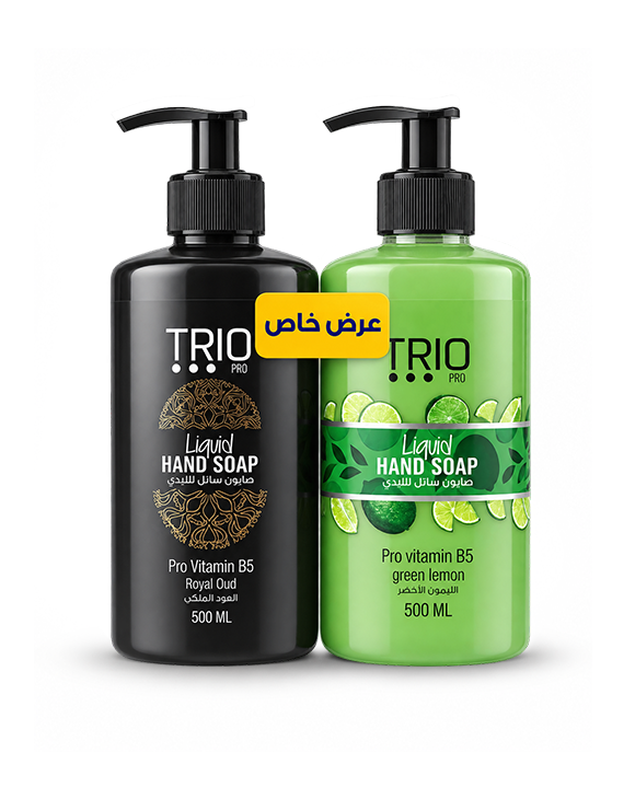 Pack shot Bundle Size trio 580x730-elementor-io-optimized Trio Pro Hand Soap (Royal Oud + Green Lemon) 500ml - Image 1